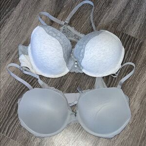 Aerie Gray Lace Bra Set! 36C Underwire T-Shirt and Push Up Racerback (Like New)